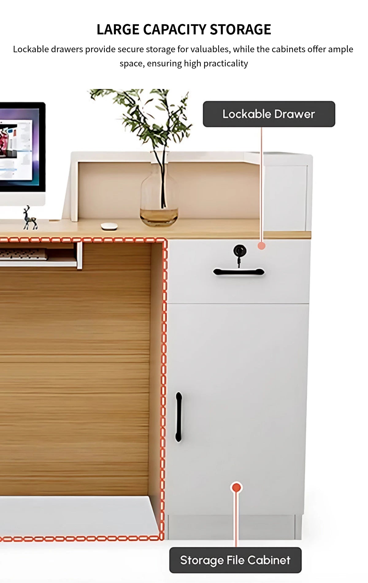 Curved Reception Desk 31-55 in Wide with Dual-Tone, Keyboard Tray & Lockable for Salon — Detail image 8