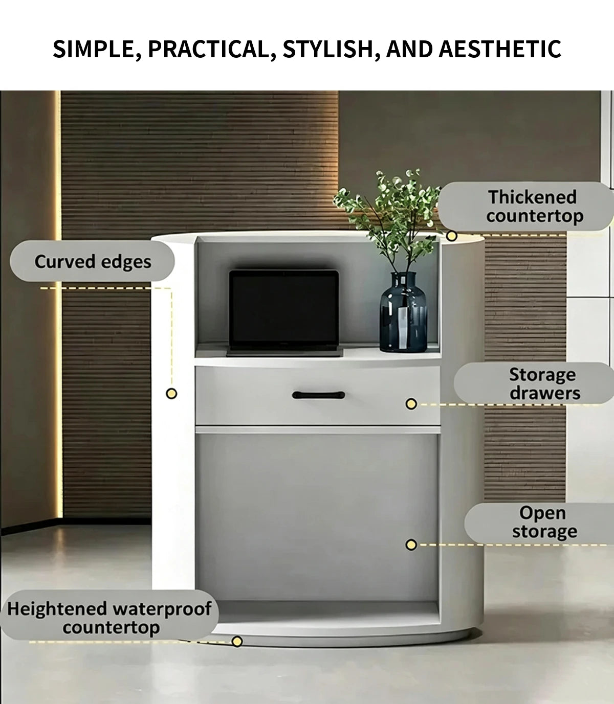 Curved Reception Desk 24-71 in Wide with Lumbar Support for Office Lobby — Detail image 2