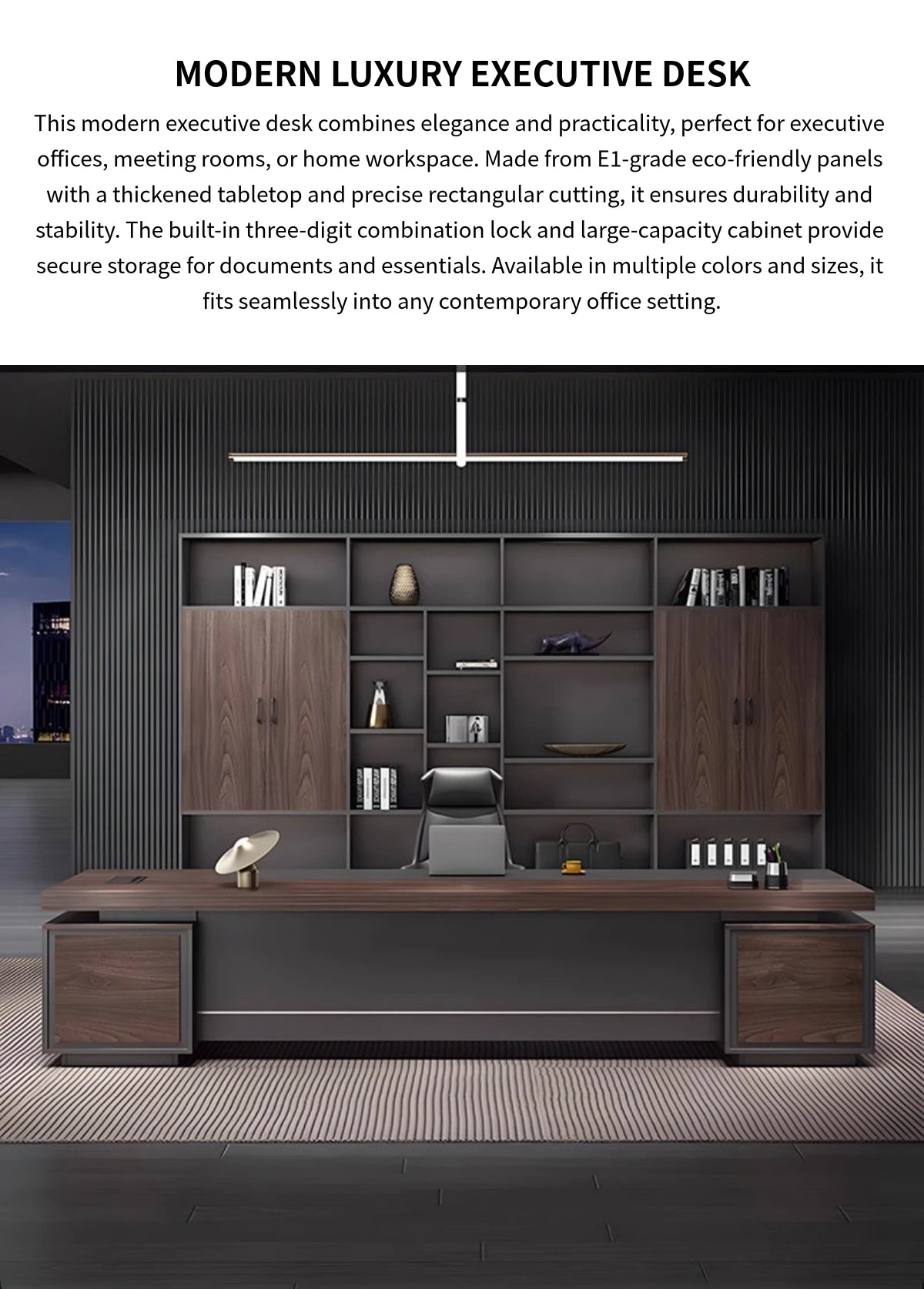 L-Shaped Executive Desk with Dual-Tone, Lockable & Lumbar Support for Home Office — Detail image 1
