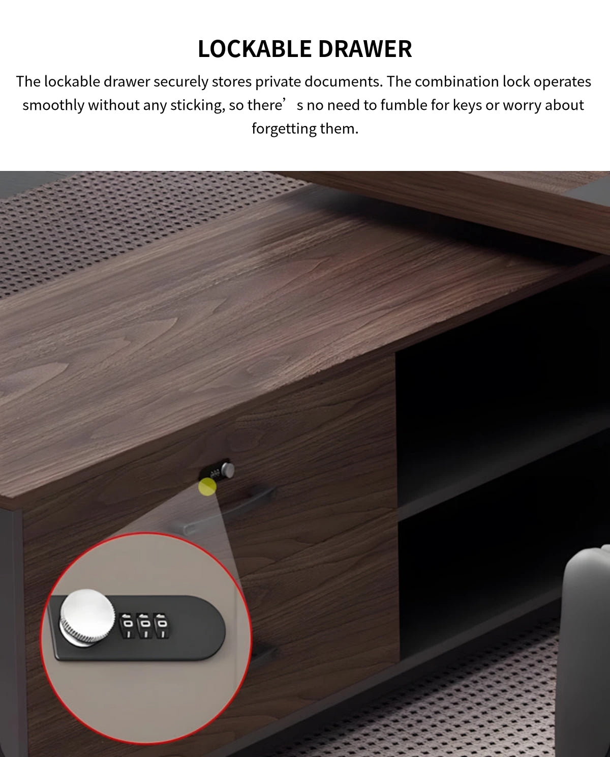 L-Shaped Executive Desk with Dual-Tone, Lockable & Lumbar Support for Home Office — Detail image 4