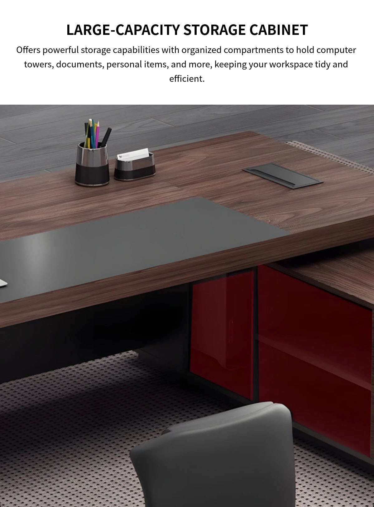 L-Shaped Executive Desk with Dual-Tone, Lockable & Lumbar Support for Home Office — Detail image 5