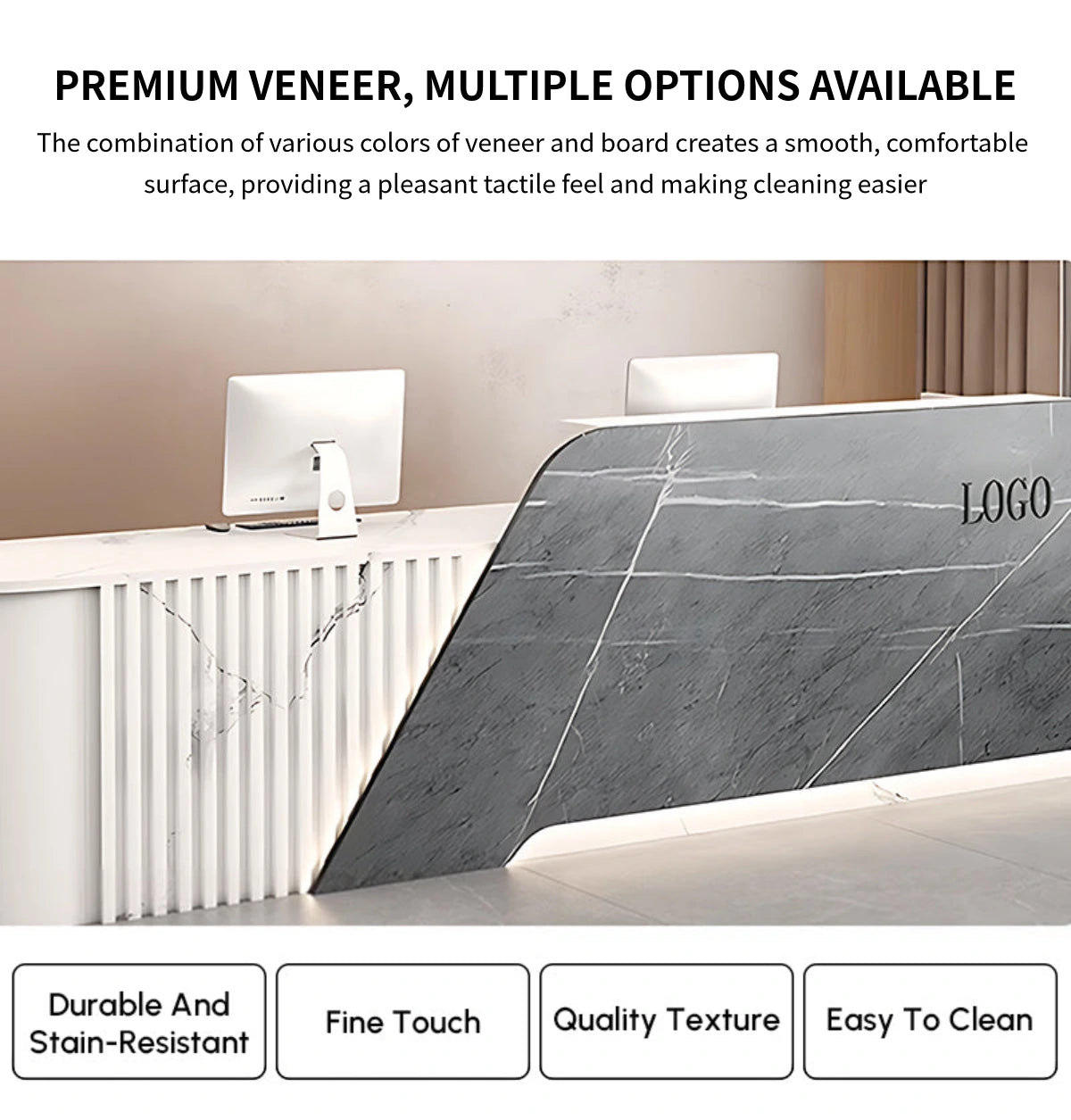 Salon Reception Desk 63-94 in Wide with Keyboard Tray, Lockable & Marble Top for Salon — Detail image 5