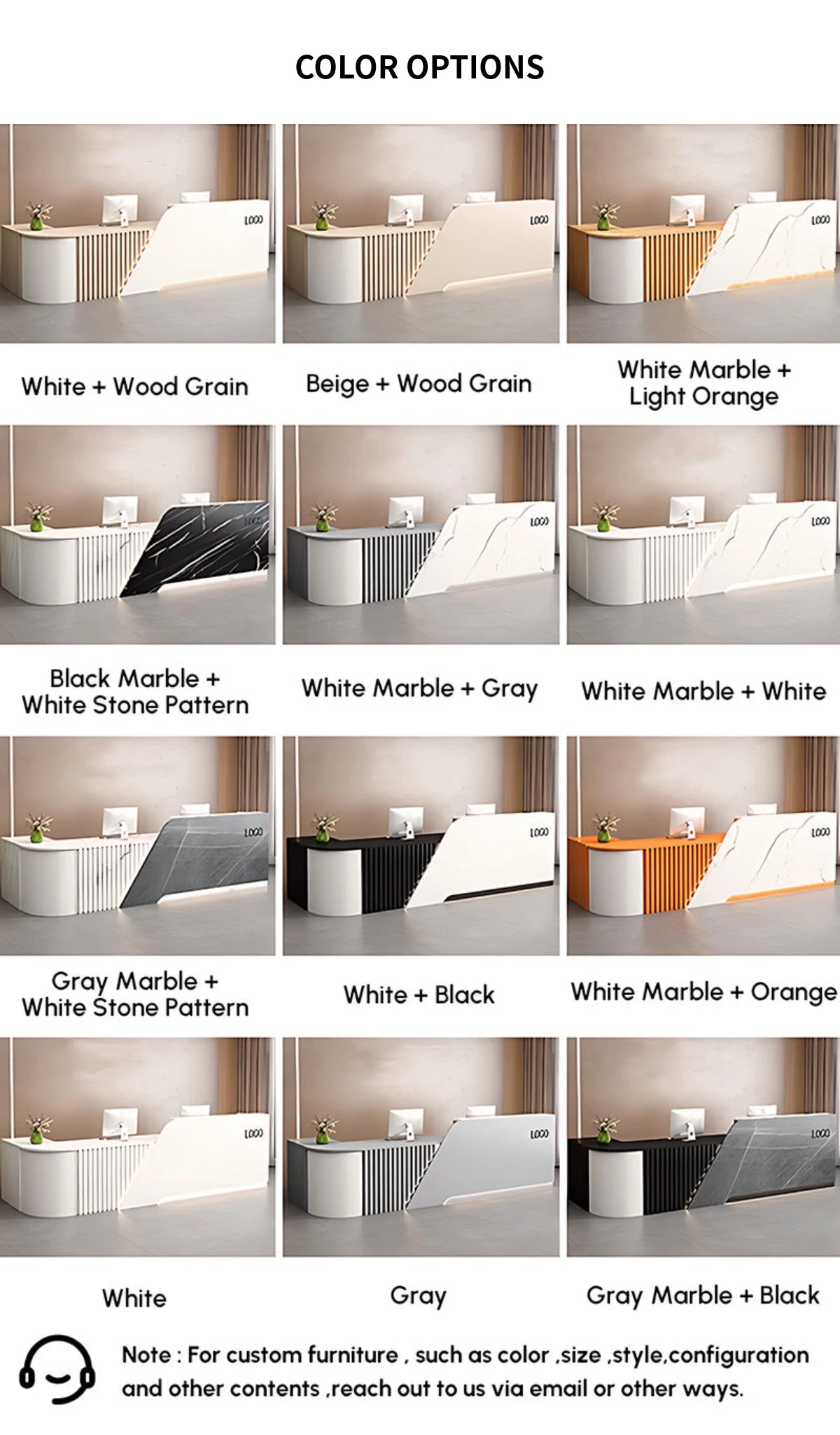 Salon Reception Desk 63-94 in Wide with Keyboard Tray, Lockable & Marble Top for Salon — Detail image 12