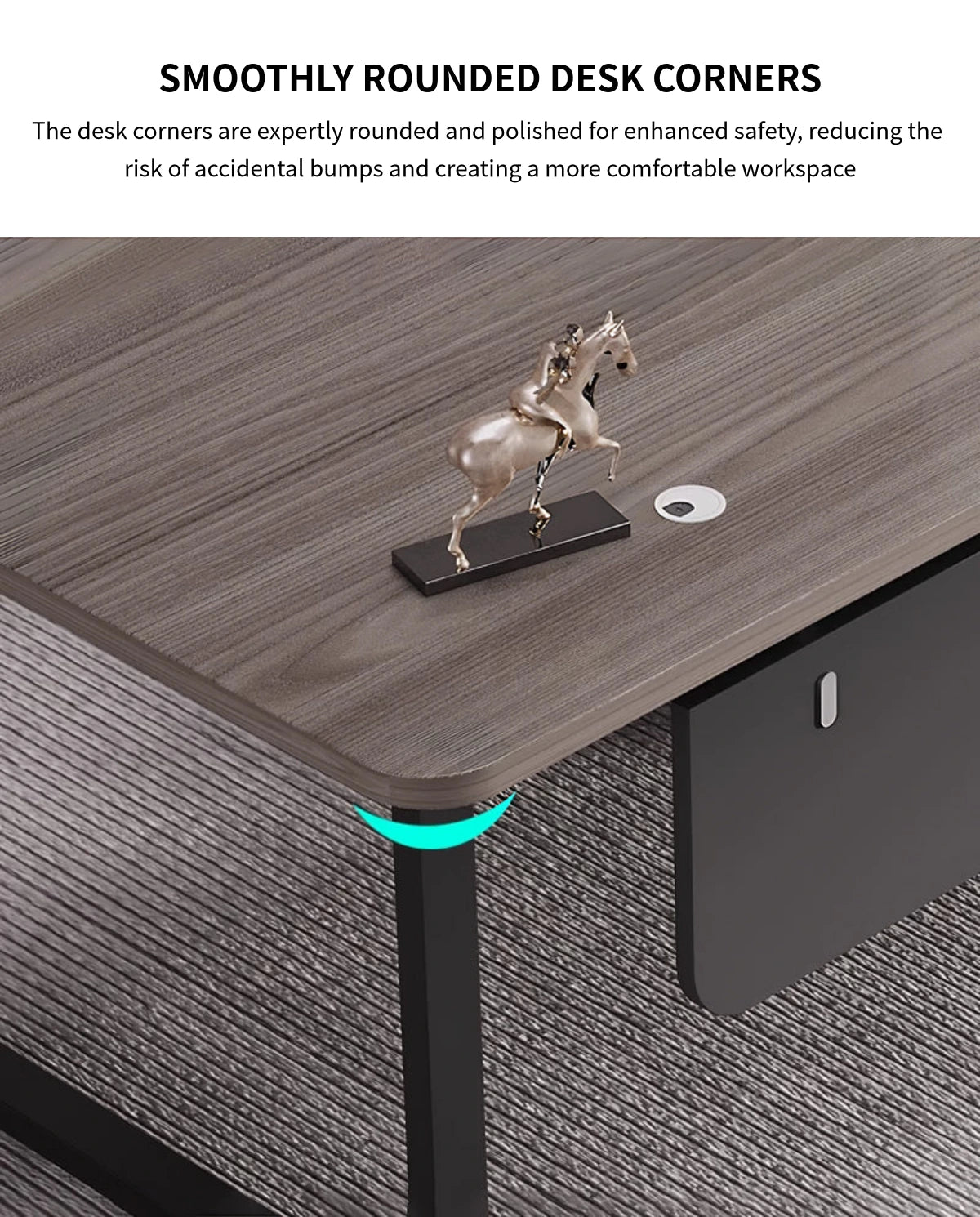 Modern Executive Desk with Curved, Cable Management & Side Storage for Home Office — Detail image 3