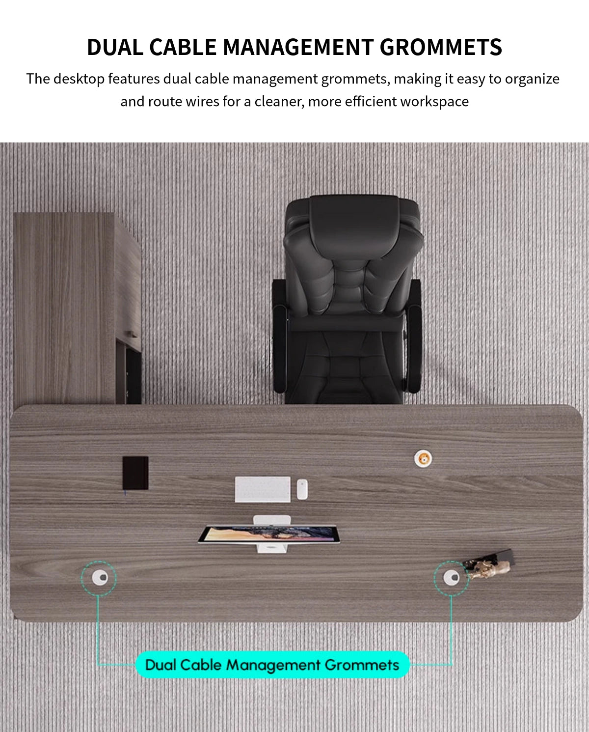Modern Executive Desk with Curved, Cable Management & Side Storage for Home Office — Detail image 4