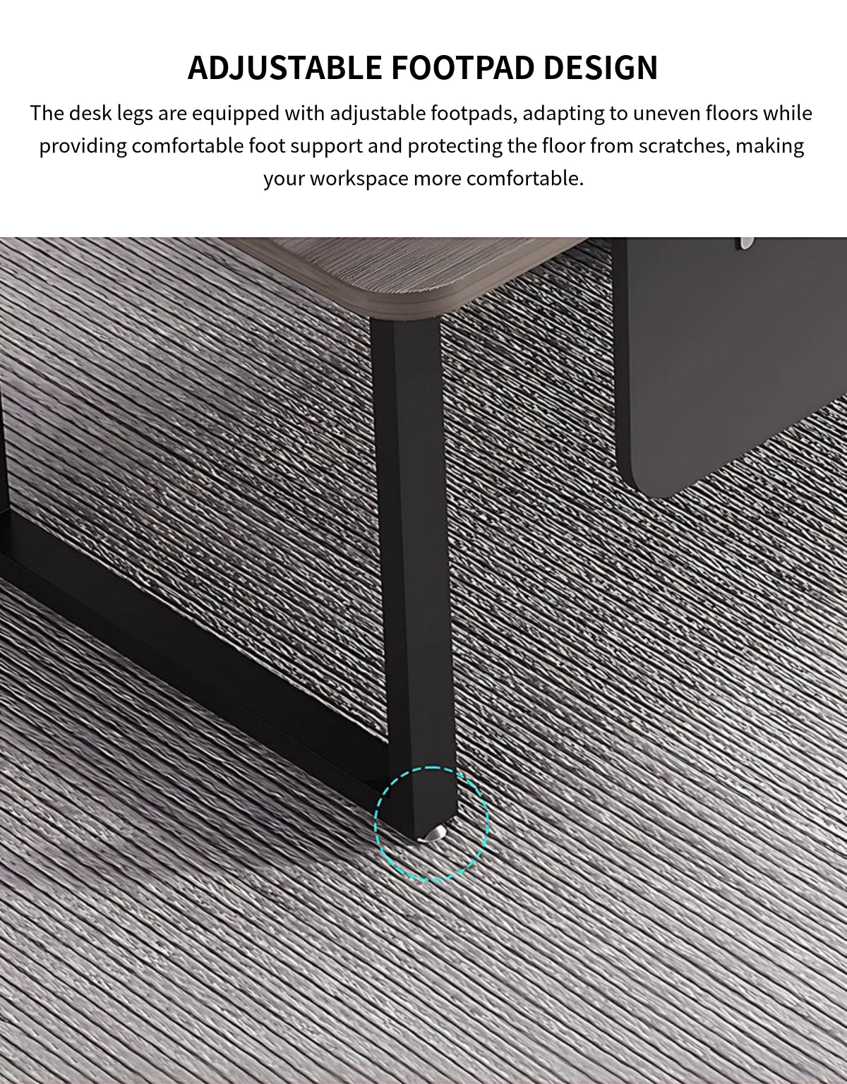 Modern Executive Desk with Curved, Cable Management & Side Storage for Home Office — Detail image 8