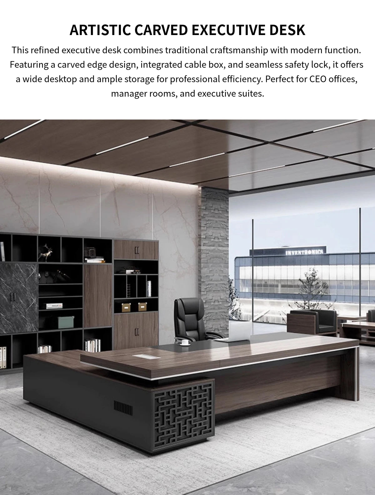L-Shaped Executive Desk with Cable Management, Side Storage & Lumbar Support — Detail image 1