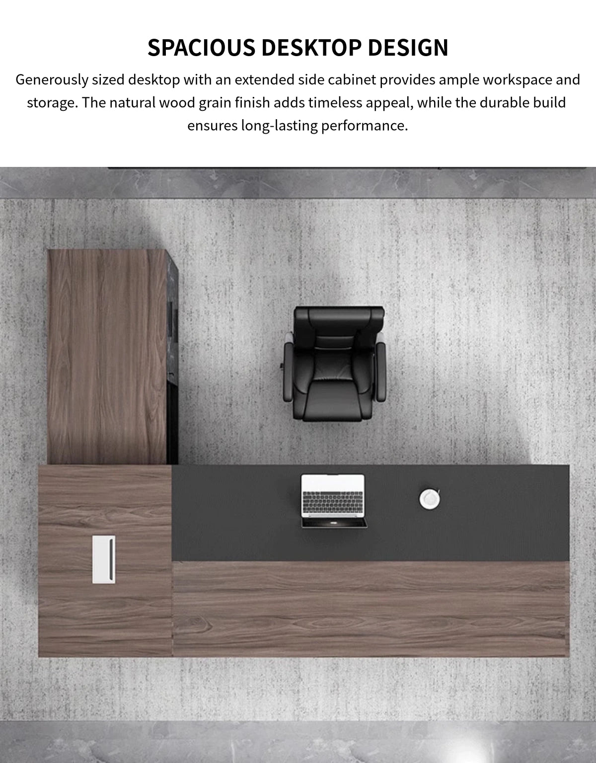 L-Shaped Executive Desk with Cable Management, Side Storage & Lumbar Support — Detail image 3