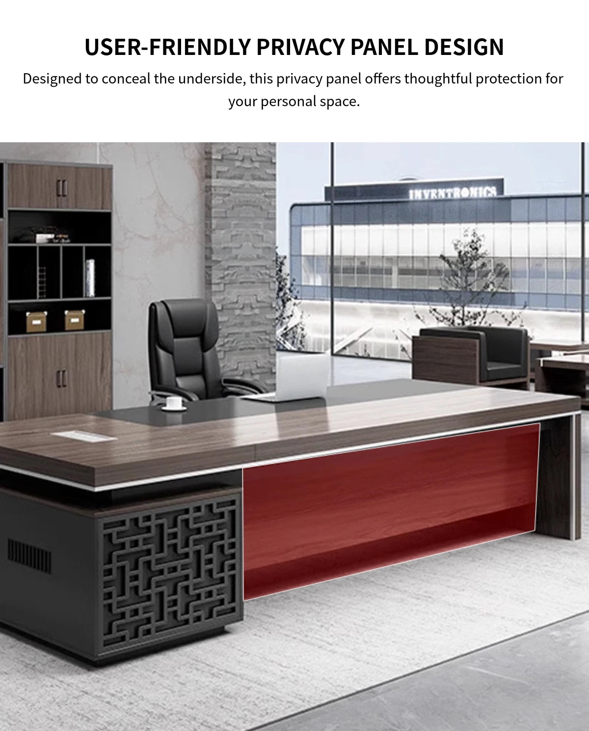 L-Shaped Executive Desk with Cable Management, Side Storage & Lumbar Support — Detail image 8