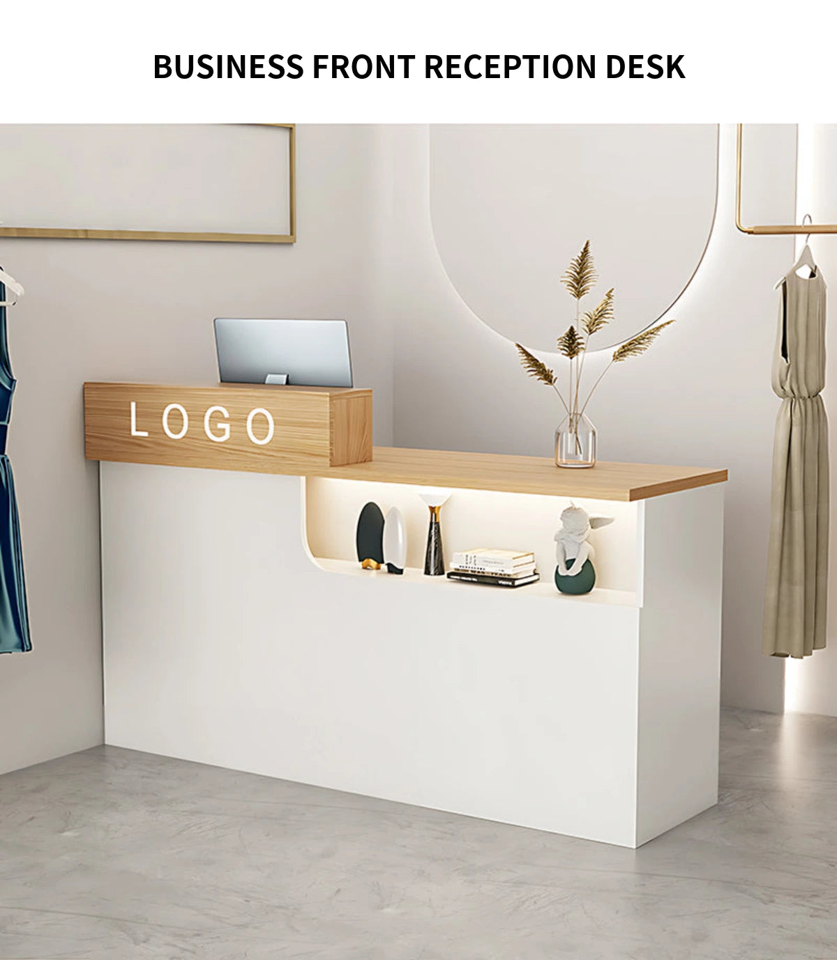 Curved Reception Desk 31-71 in Wide with Transaction Counter, Lockable & Lumbar Support — Detail image 2