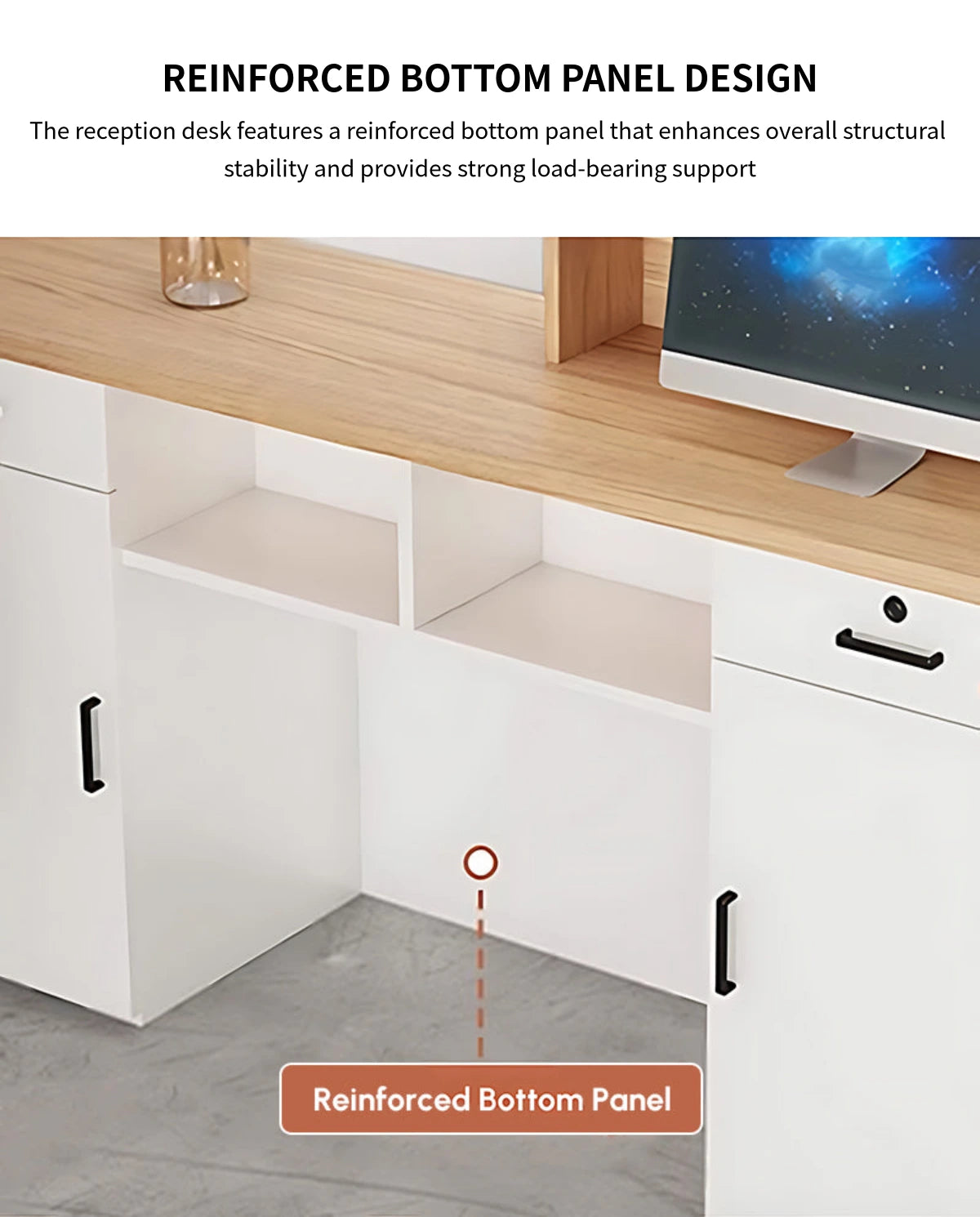 Curved Reception Desk 31-71 in Wide with Transaction Counter, Lockable & Lumbar Support — Detail image 6