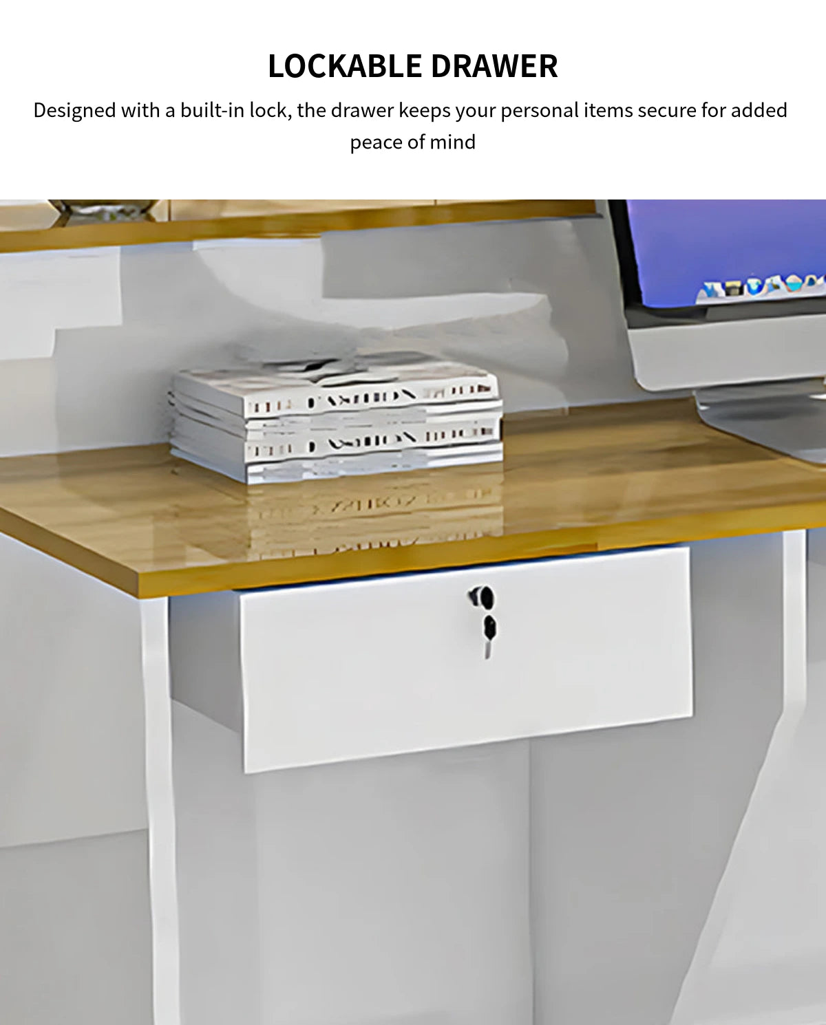 L-Shaped Reception Desk 63-94 in Wide with Keyboard Tray, File Drawers & Lockable — Detail image 7