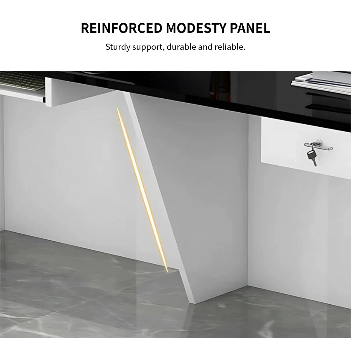 Curved Reception Desk with Keyboard Tray, File Drawers & LED Lighting for Hotel Lobby — Detail image 5