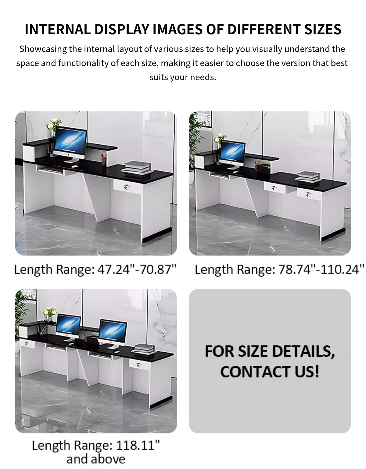 Curved Reception Desk with Keyboard Tray, File Drawers & LED Lighting for Hotel Lobby — Detail image 9