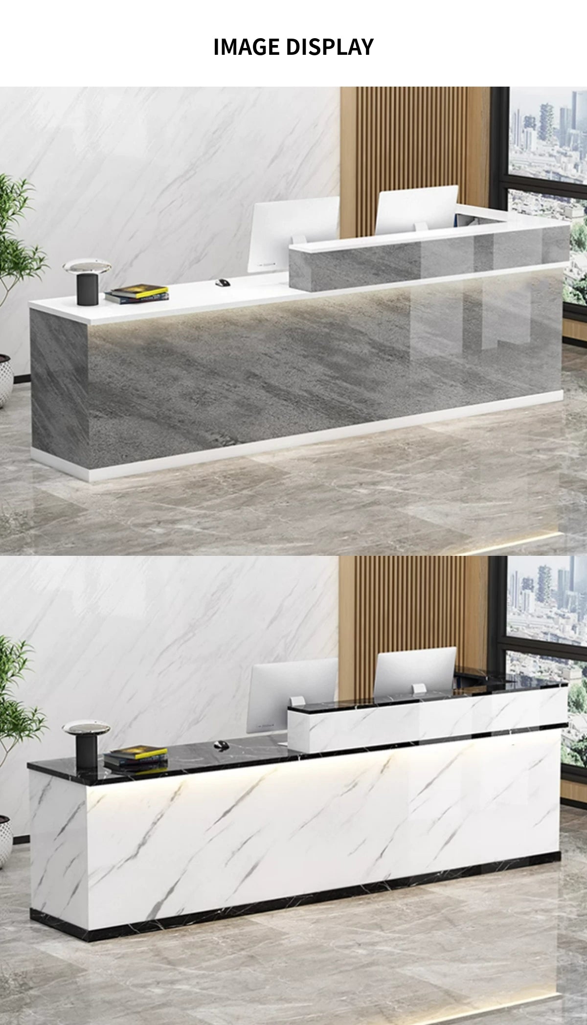 Curved Reception Desk with Keyboard Tray, File Drawers & LED Lighting for Hotel Lobby — Detail image 10