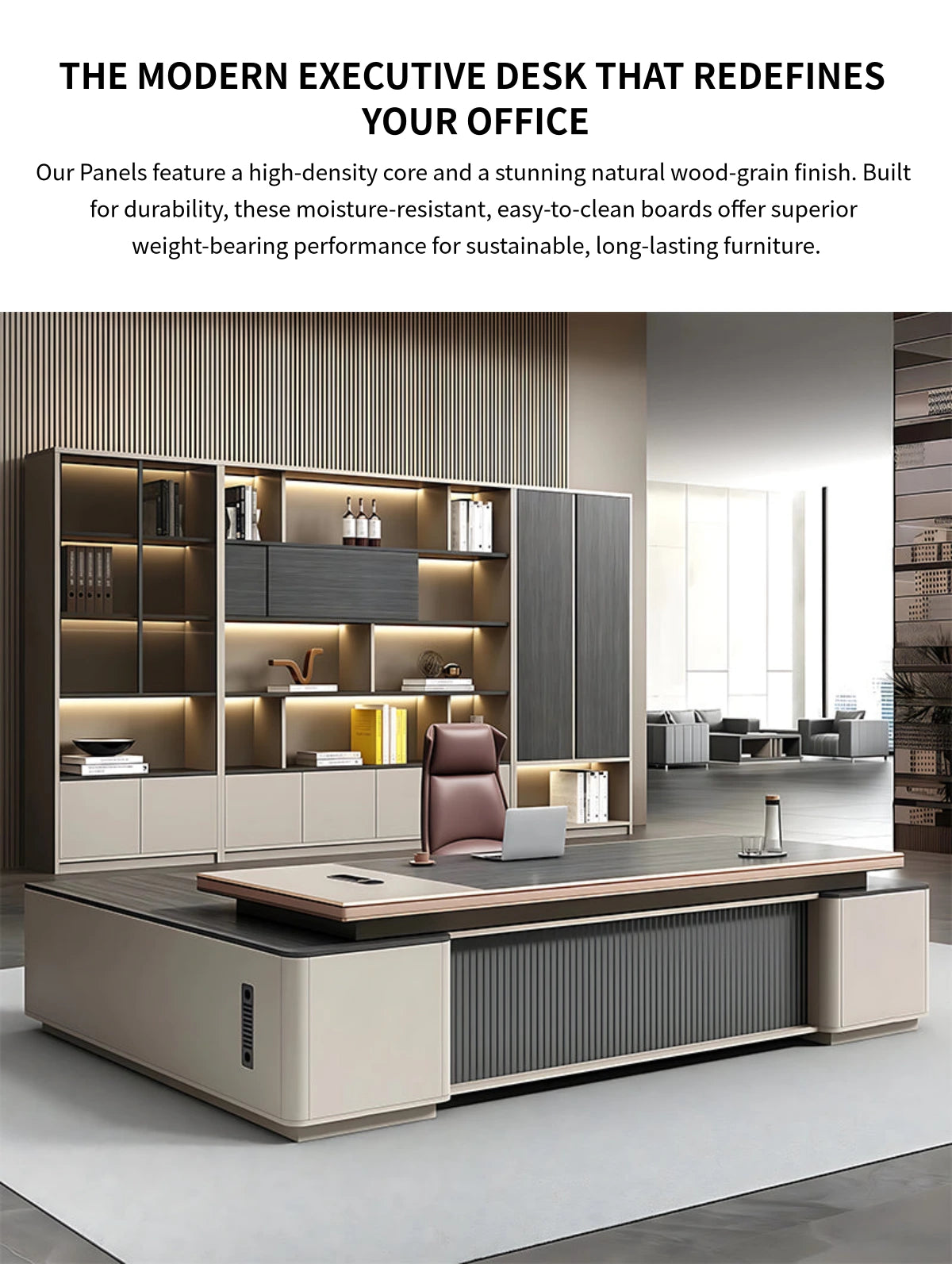 Modern Executive Desk with Wireless Charging, Built-In Outlets & Side Storage — Detail image 1
