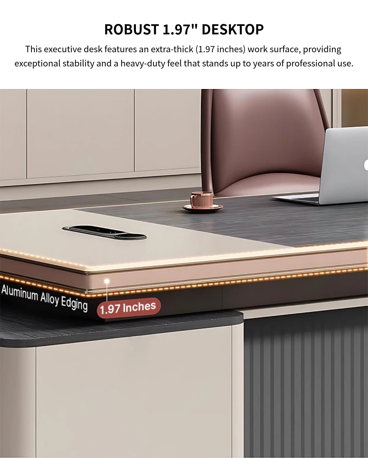 Modern Executive Desk with Wireless Charging, Built-In Outlets & Side Storage — Detail image 3