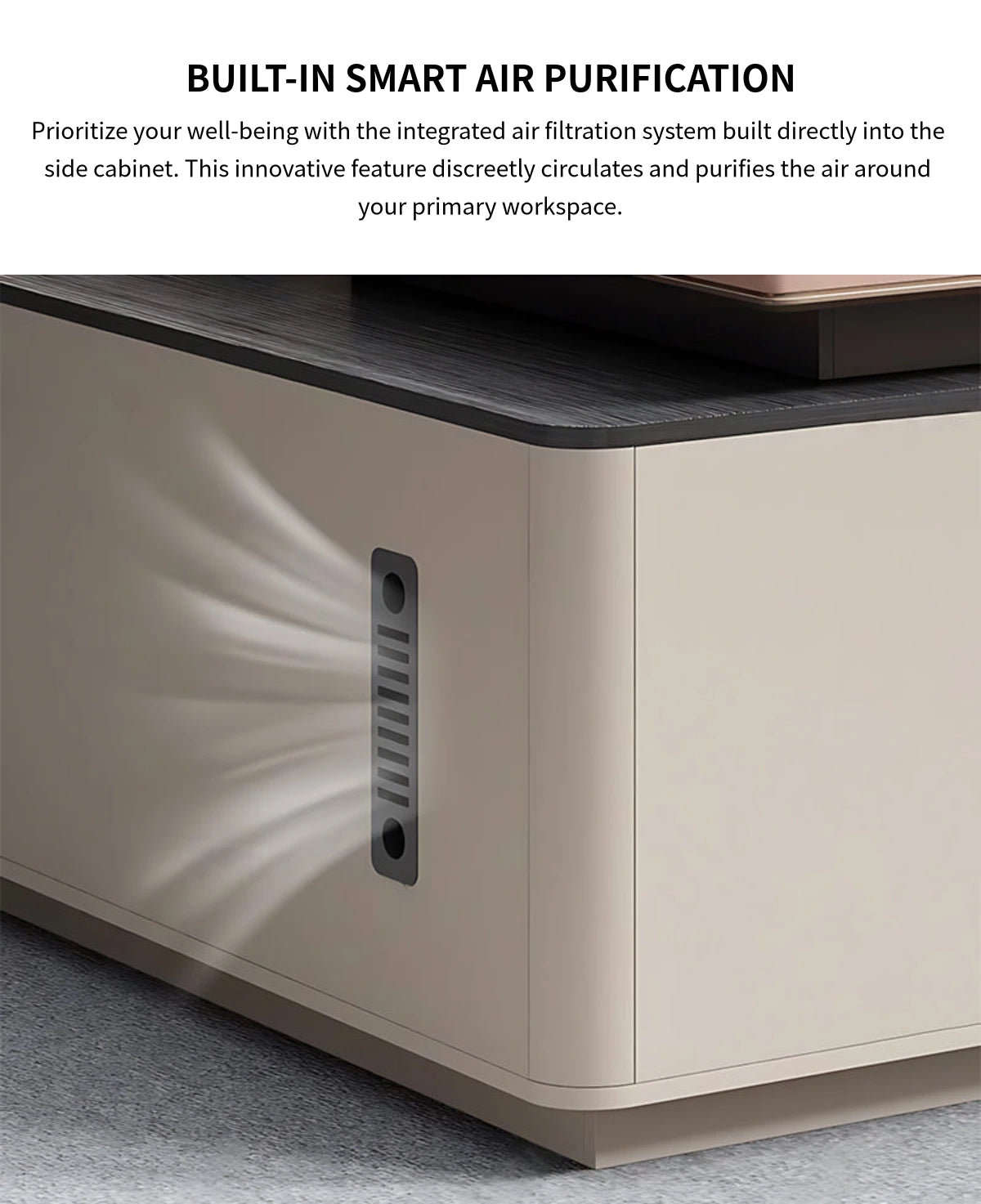 Modern Executive Desk with Wireless Charging, Built-In Outlets & Side Storage — Detail image 6