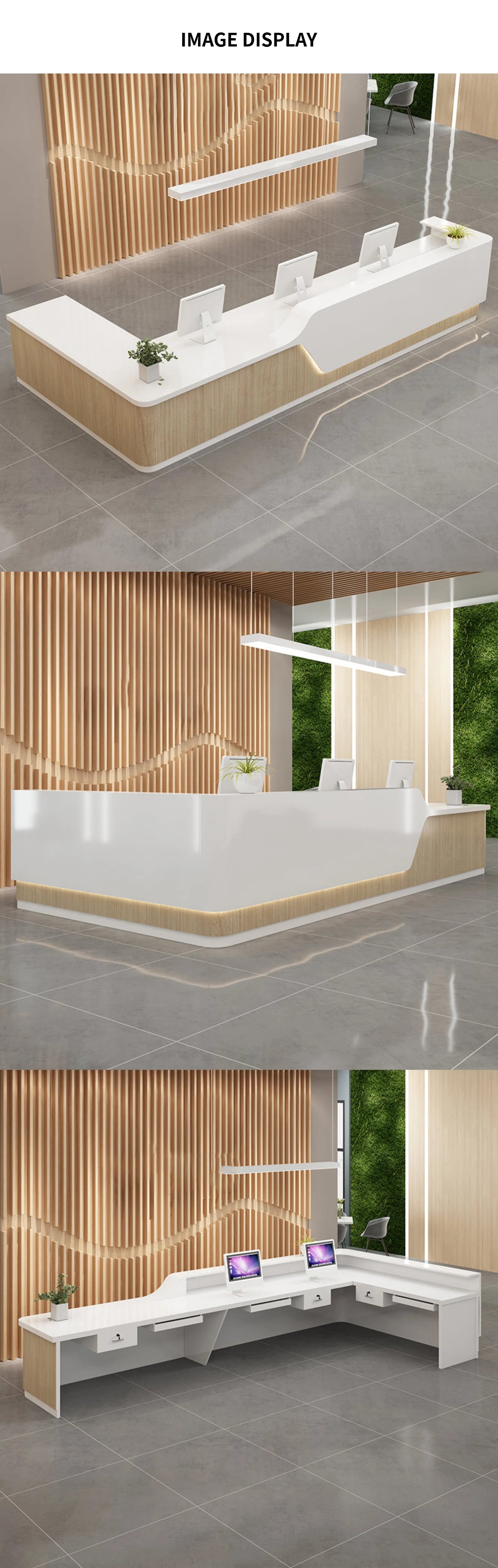 Modern Reception Desk with Keyboard Tray, Lockable & File Drawers for Office Lobby — Detail image 6
