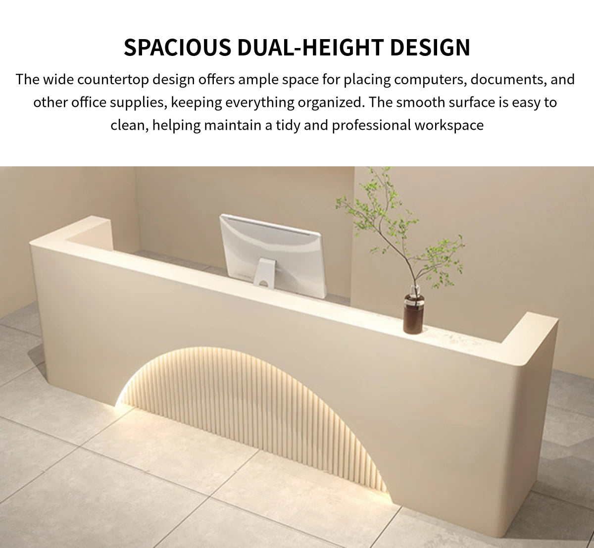 Curved Reception Desk 102-150 in Wide with Keyboard Tray, Lockable & Lumbar Support — Detail image 4