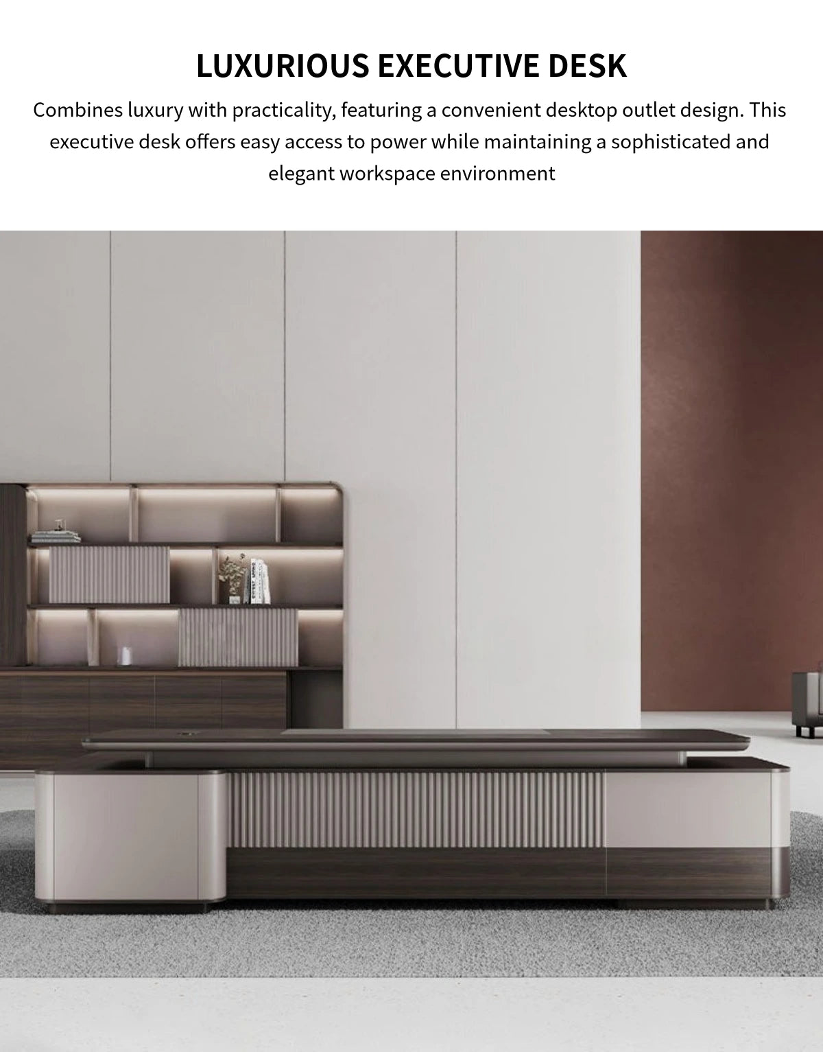 Modern Executive Desk 94-142 in Wide with Side Storage & Lumbar Support for Home Office — Detail image 1