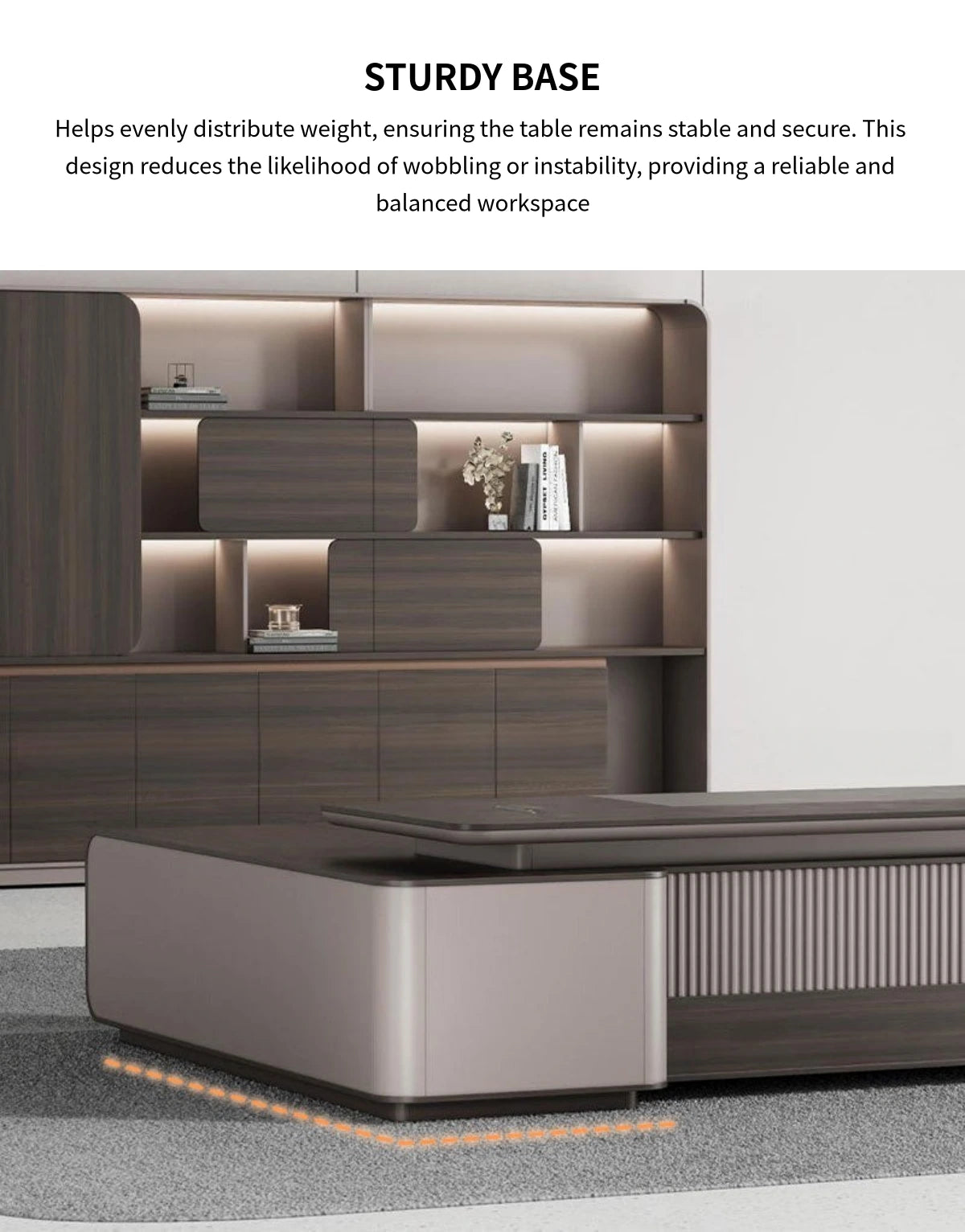 Modern Executive Desk 94-142 in Wide with Side Storage & Lumbar Support for Home Office — Detail image 2