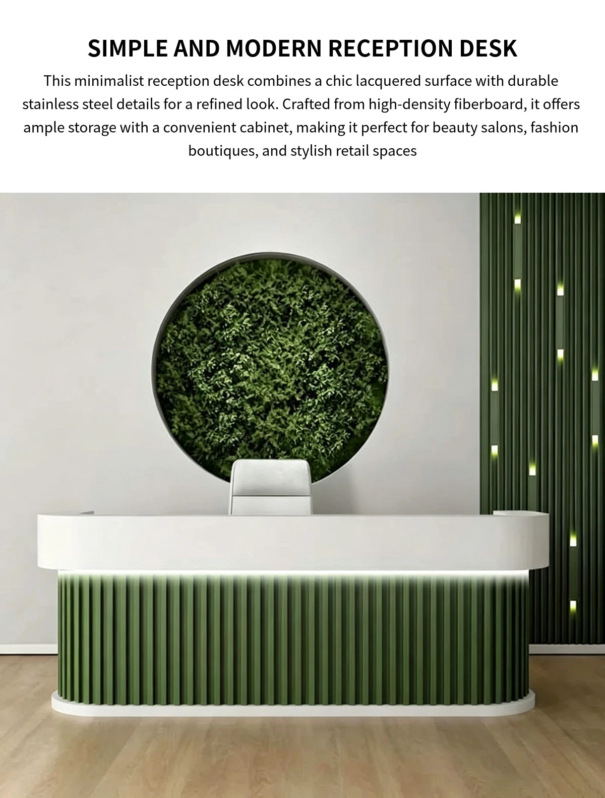 Salon Reception Desk 39-157 in Wide with Keyboard Tray, File Drawers & Fluted Front — Detail image 1
