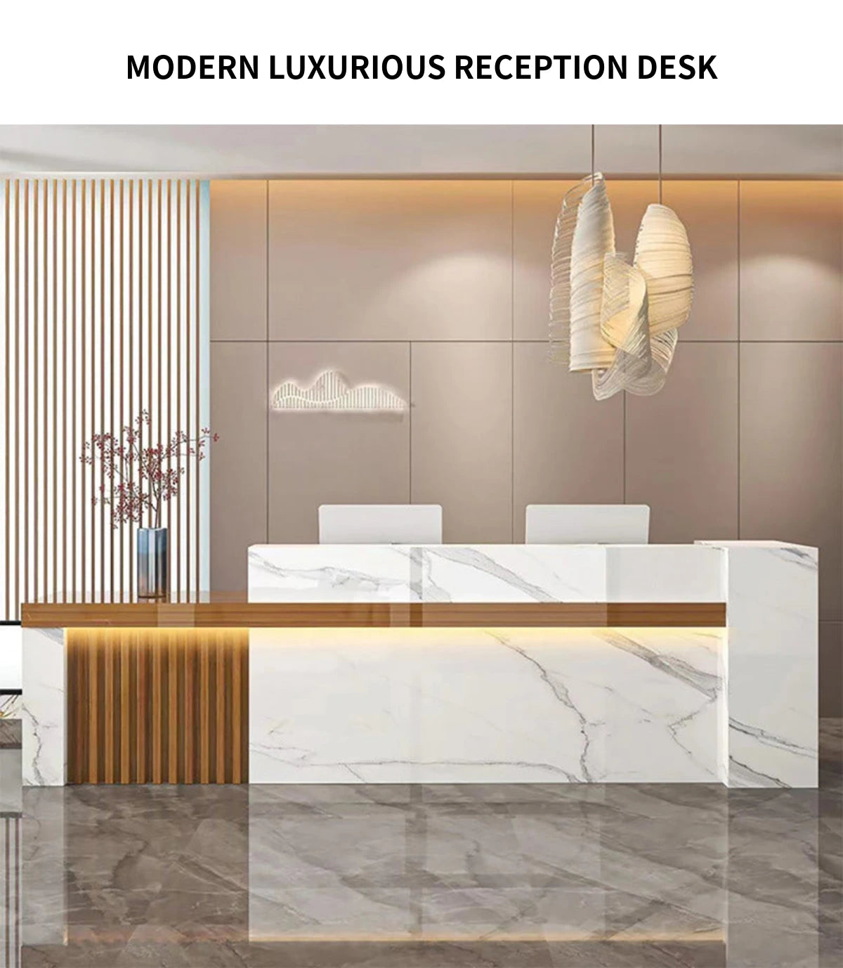 Retail Reception Desk 55-87 in Wide with Cable Management, Solid Wood & File Drawers — Detail image 1