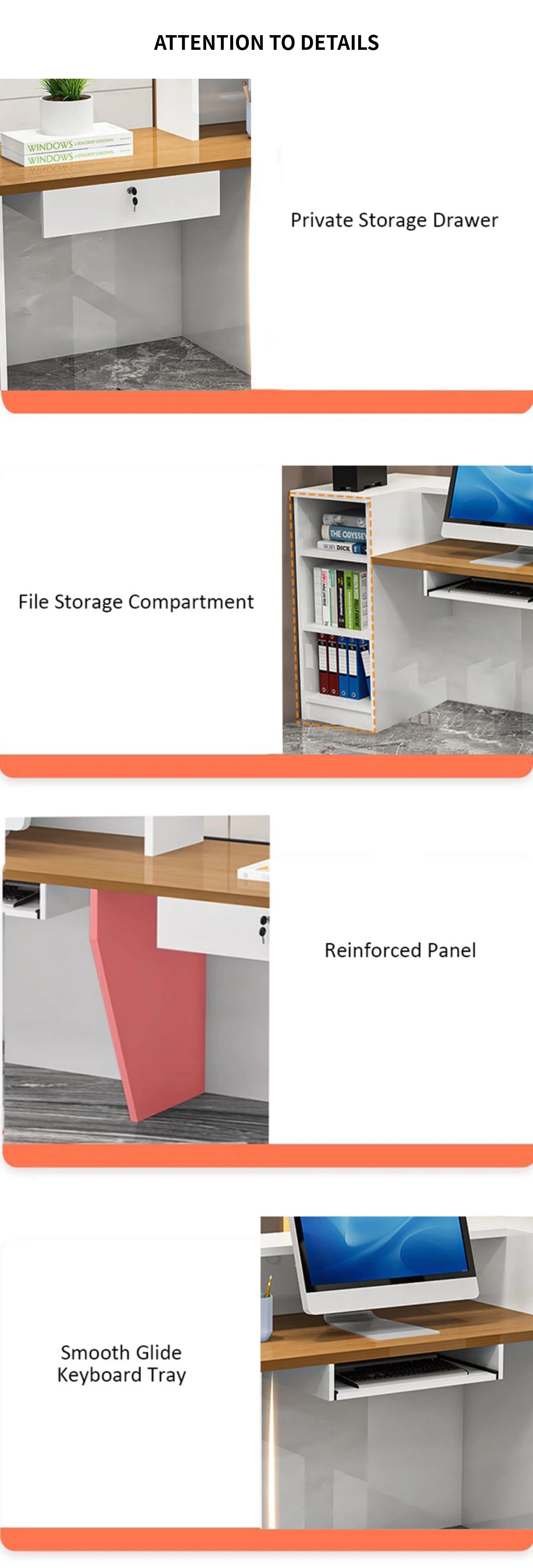 Retail Reception Desk 55-87 in Wide with Cable Management, Solid Wood & File Drawers — Detail image 4