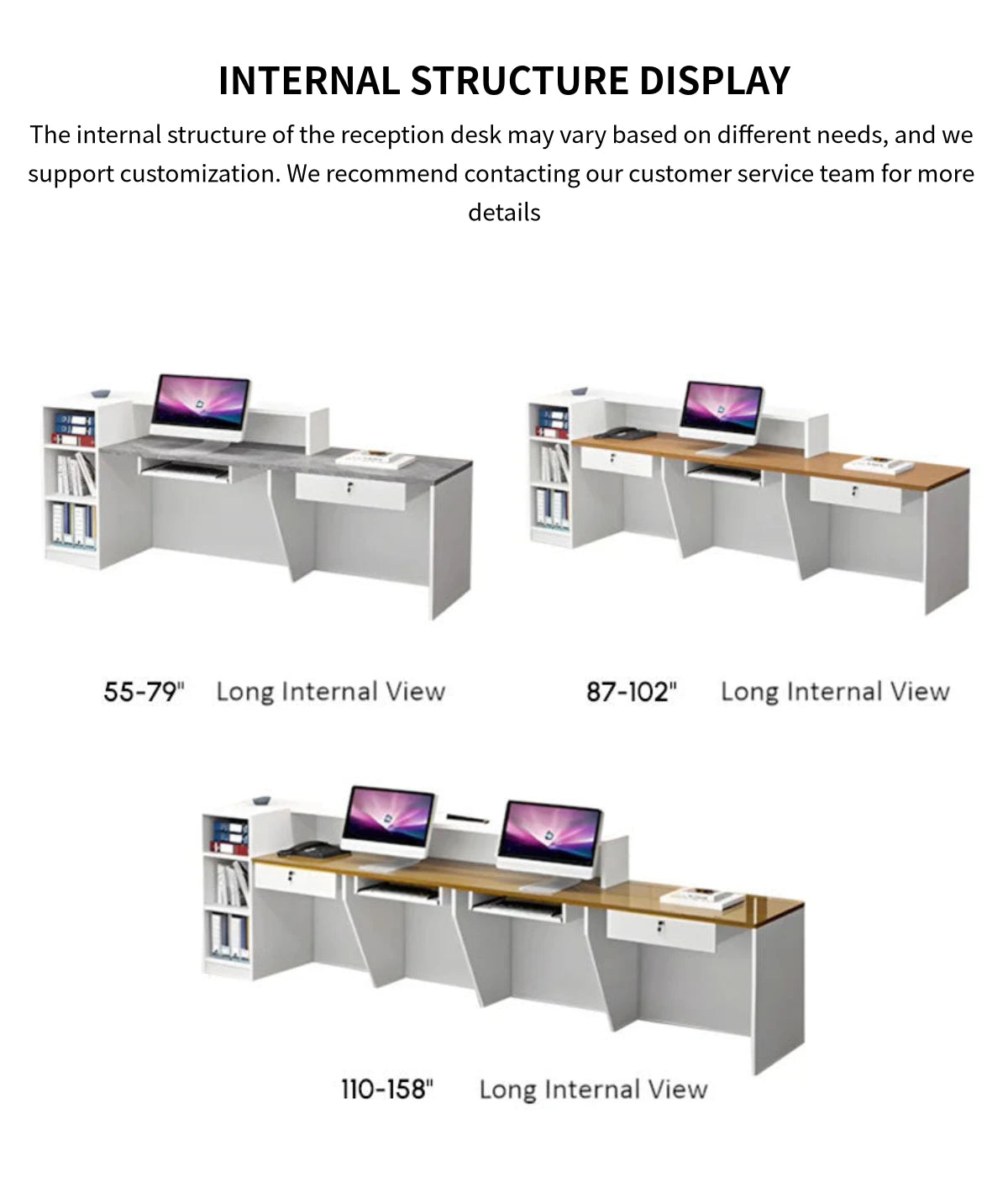 Retail Reception Desk 55-87 in Wide with Cable Management, Solid Wood & File Drawers — Detail image 10