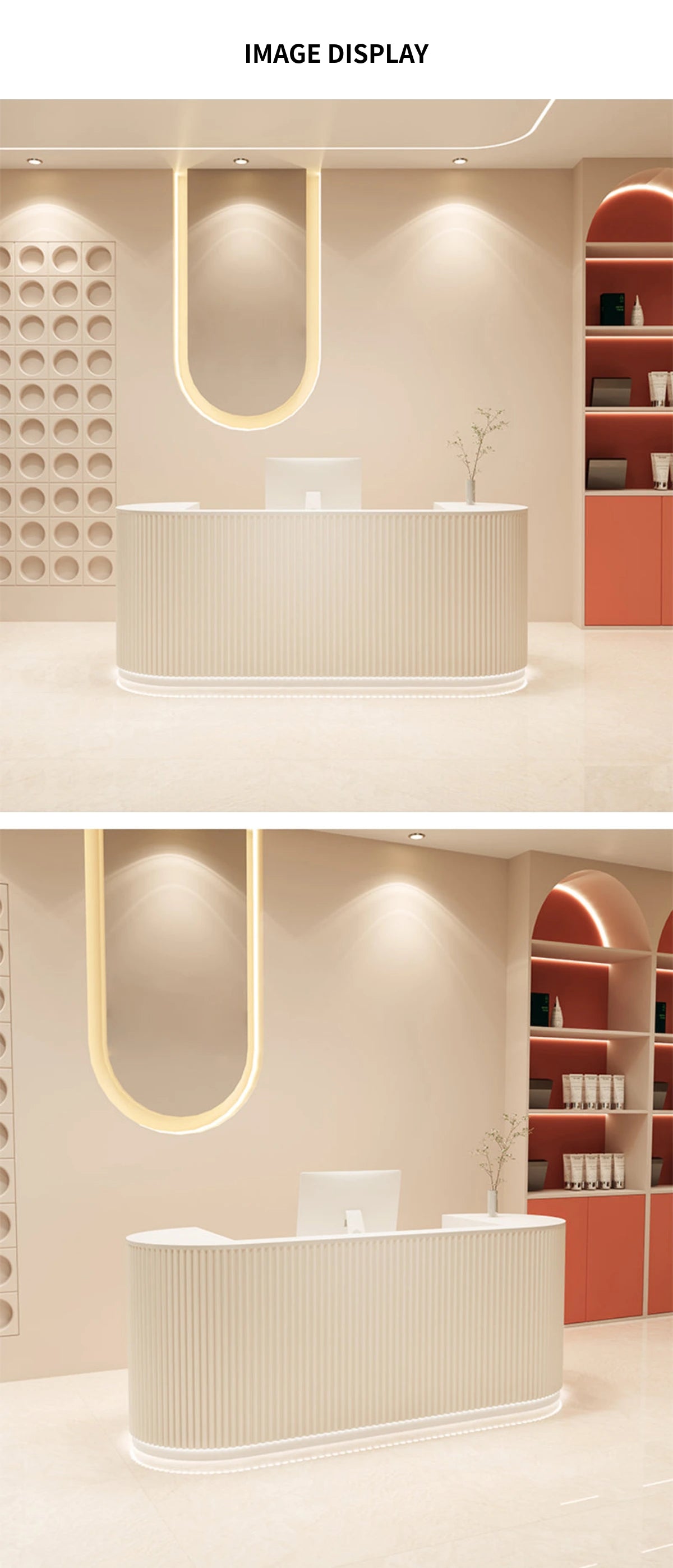 Curved Reception Desk 63-142 in Wide with Keyboard Tray, File Drawers & Fluted Front — Detail image 9