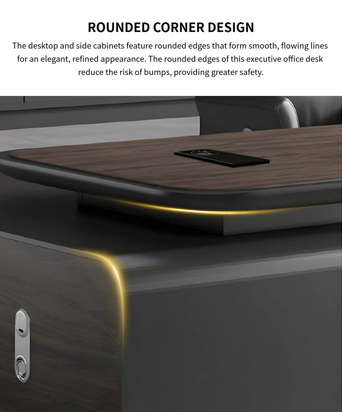 Modern Executive Desk with Wireless Charging, Curved & Cable Managemen — Detail image 4