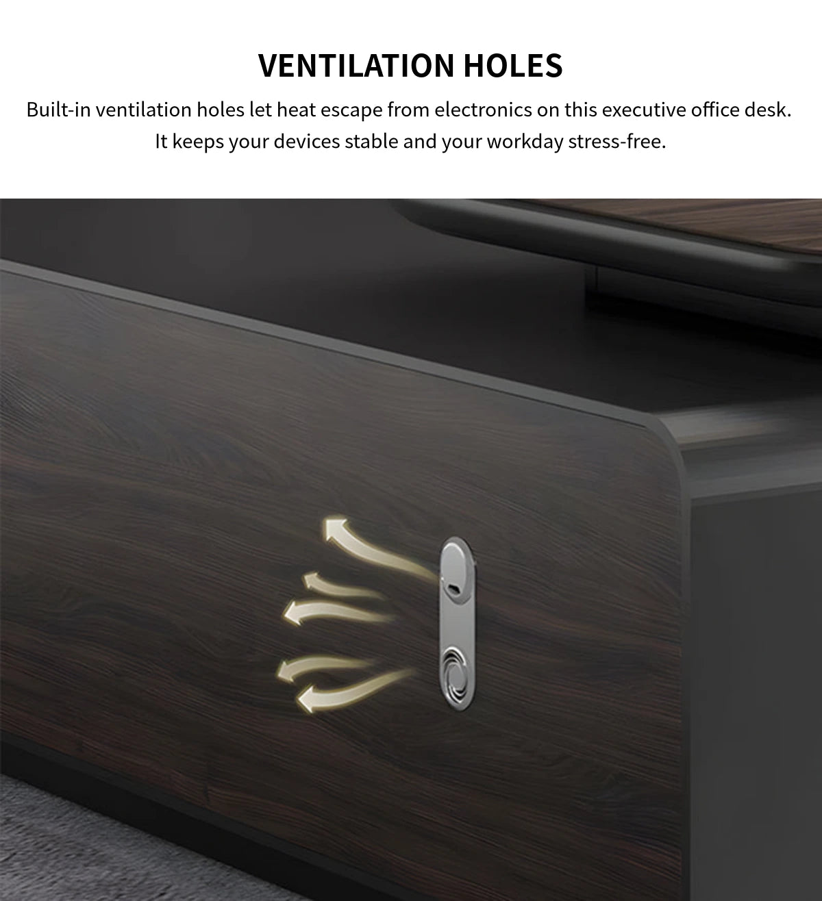 Modern Executive Desk with Wireless Charging, Curved & Cable Managemen — Detail image 6