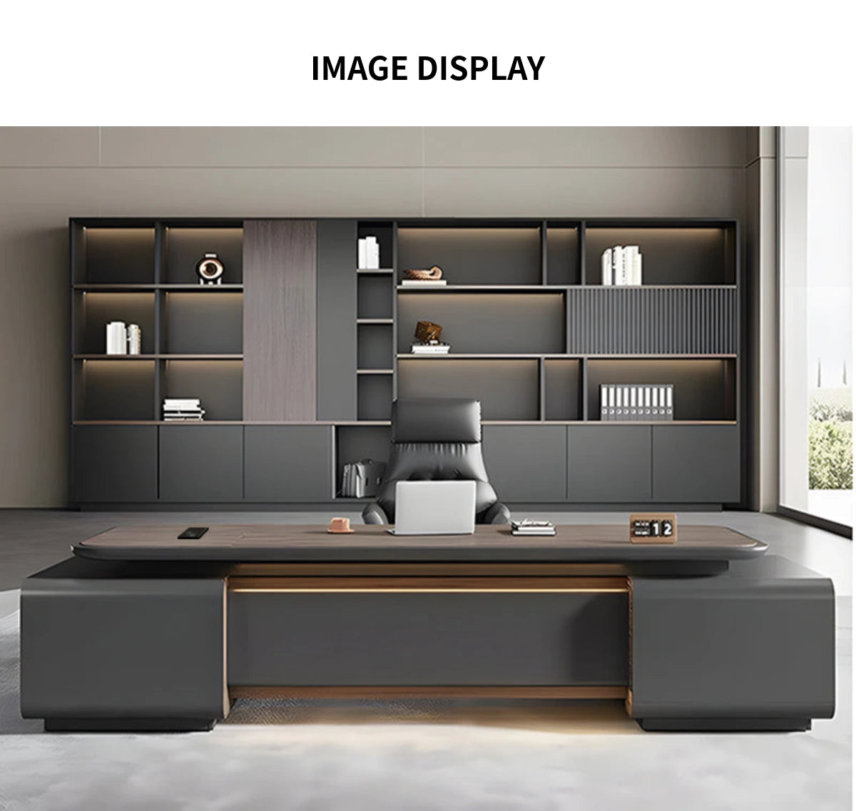 Modern Executive Desk with Wireless Charging, Curved & Cable Managemen — Detail image 8
