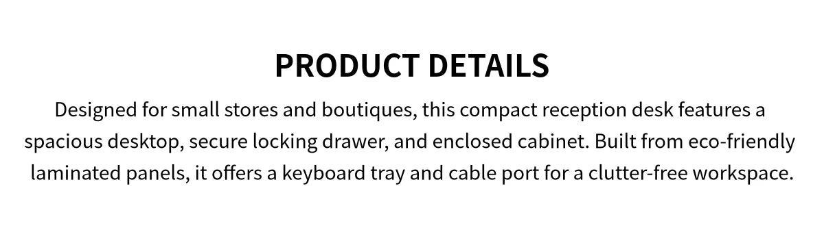 L-Shaped Reception Desk with Keyboard Tray, Cable Management & Lockable for Salon — Detail image 1