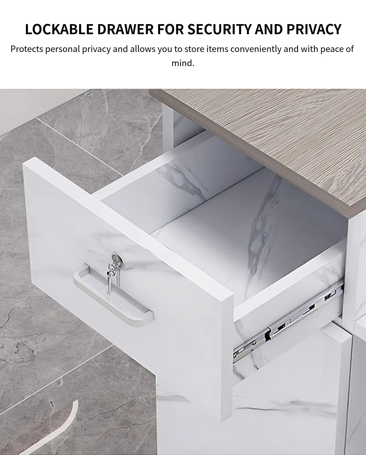 L-Shaped Reception Desk with Keyboard Tray, Cable Management & Lockable for Salon — Detail image 8