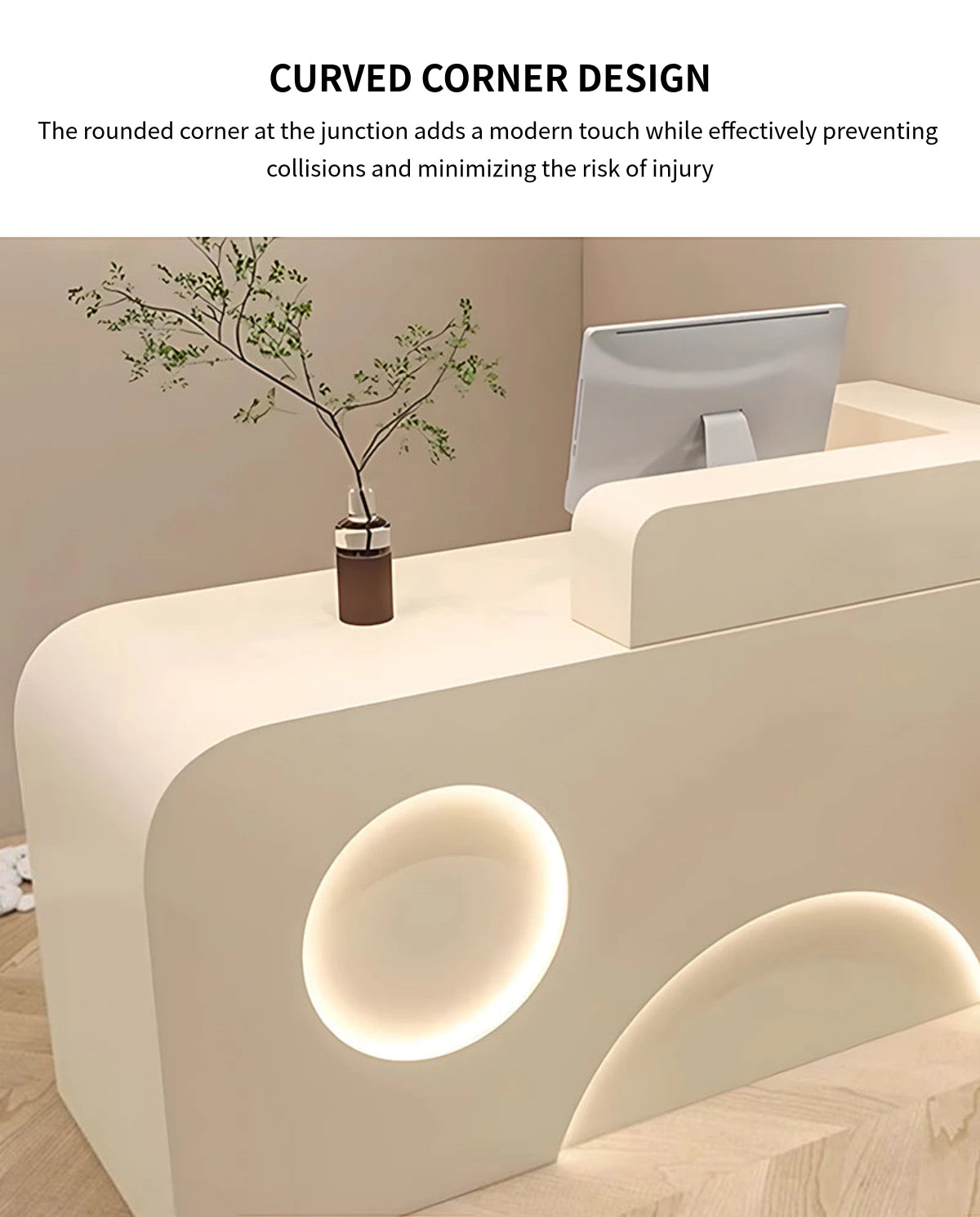 Curved Reception Desk 47-110 in Wide with LED Lighting, Lockable & Keyboard Tray for Salon — Detail image 6