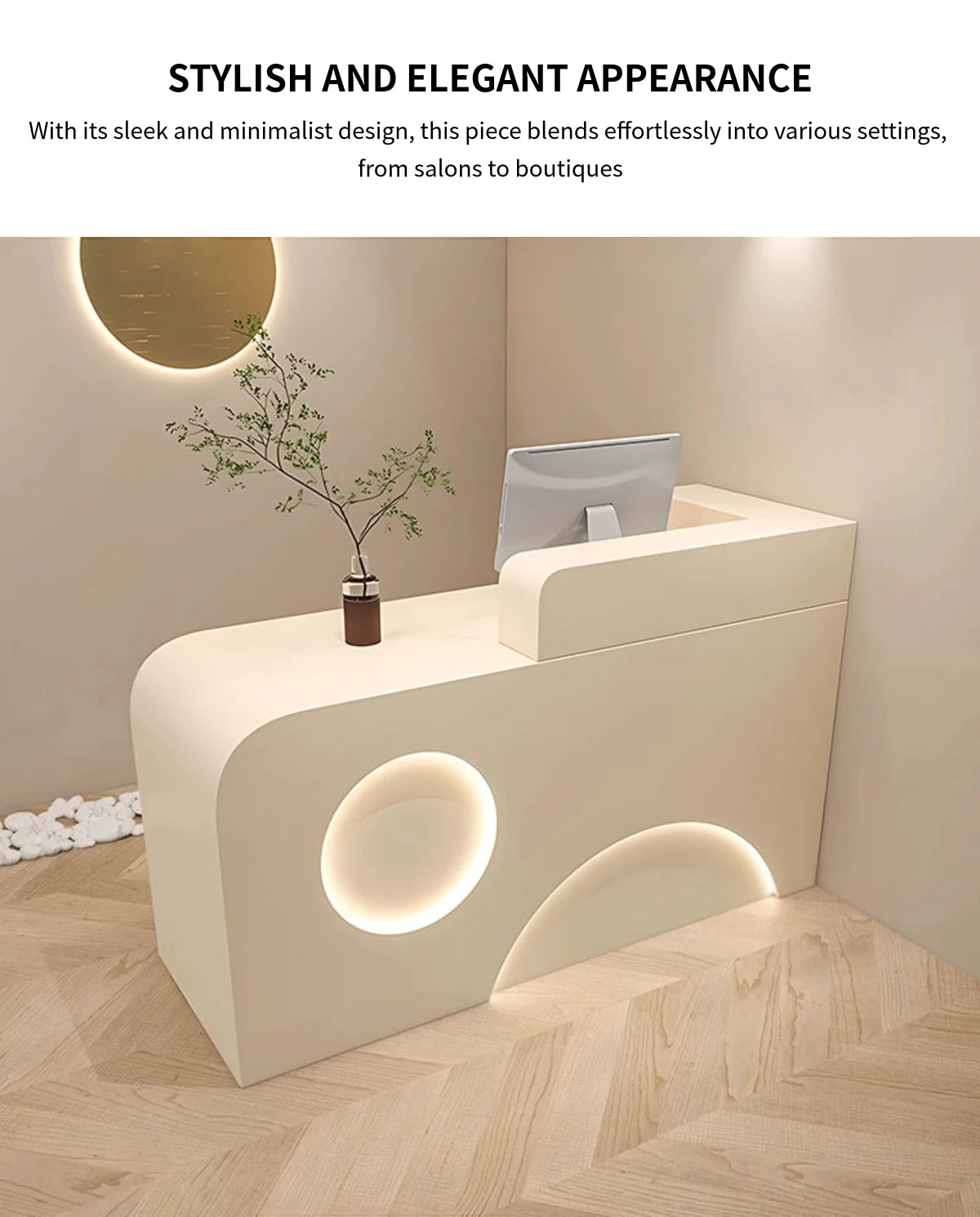 Curved Reception Desk 47-110 in Wide with LED Lighting, Lockable & Keyboard Tray for Salon — Detail image 7