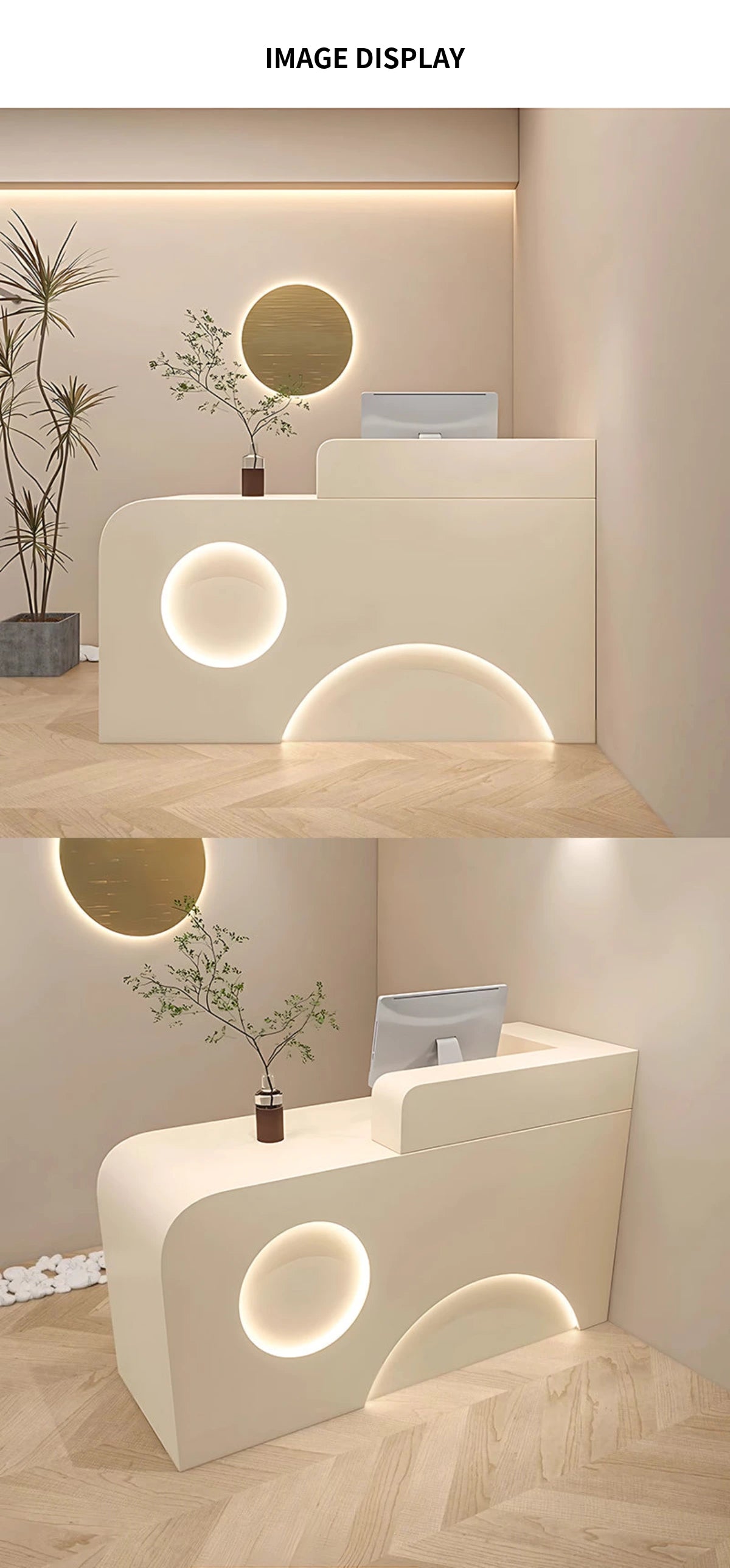 Curved Reception Desk 47-110 in Wide with LED Lighting, Lockable & Keyboard Tray for Salon — Detail image 12