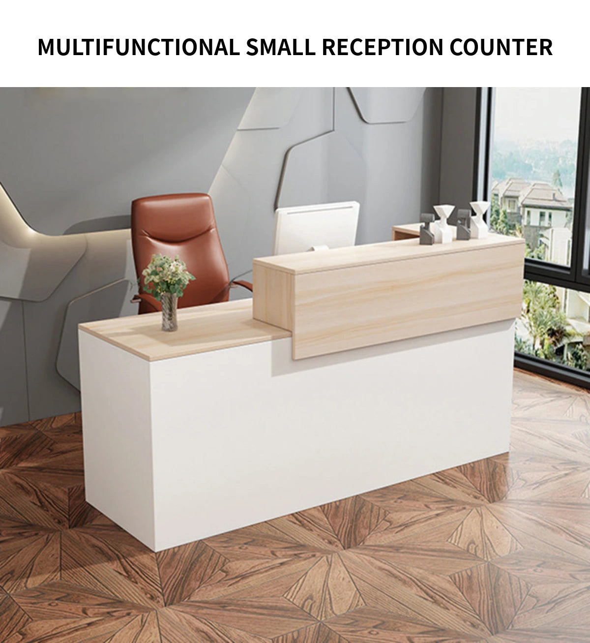Retail Reception Desk 39-63 in Wide with Keyboard Tray, File Drawers & Transaction Counter — Detail image 1