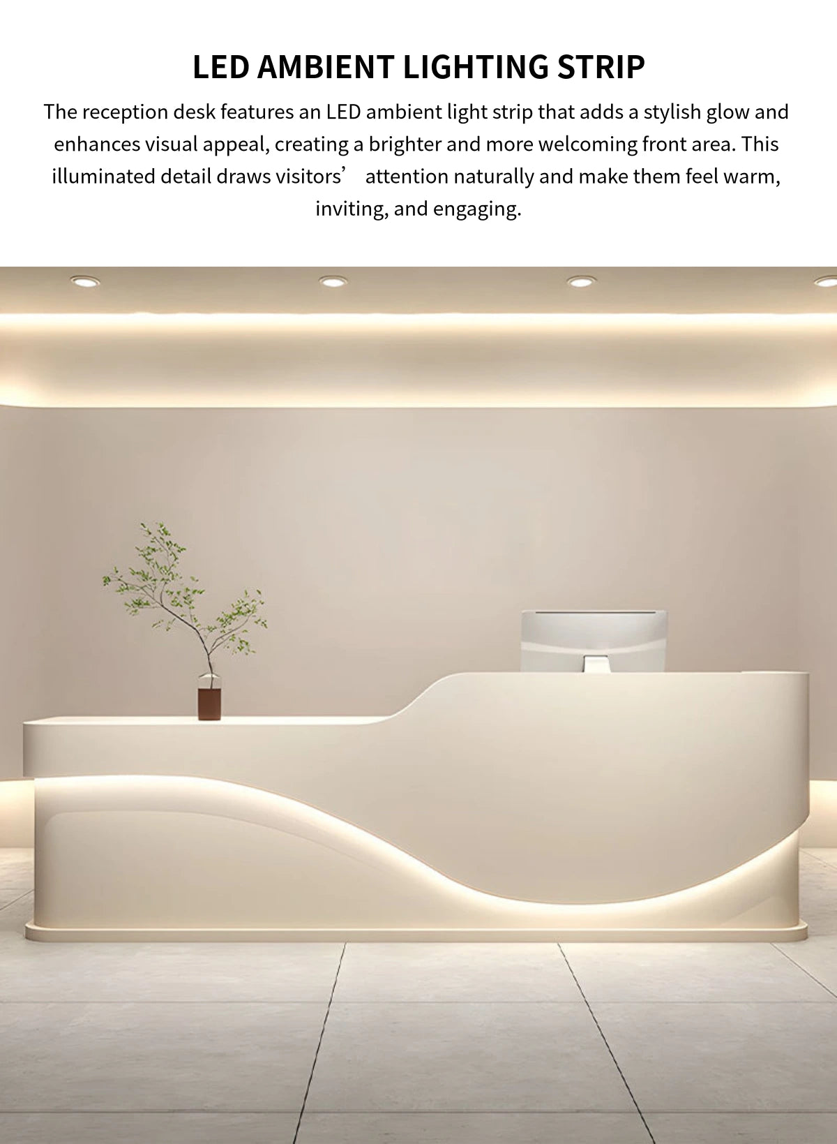 Curved Reception Desk 71-142 in Wide with Keyboard Tray, Lockable & LED Lighting for Salon — Detail image 3