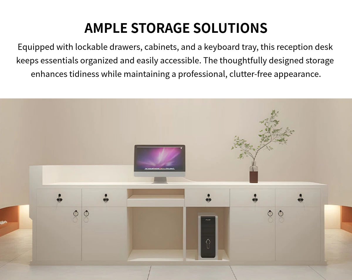 Curved Reception Desk 71-142 in Wide with Keyboard Tray, Lockable & LED Lighting for Salon — Detail image 6