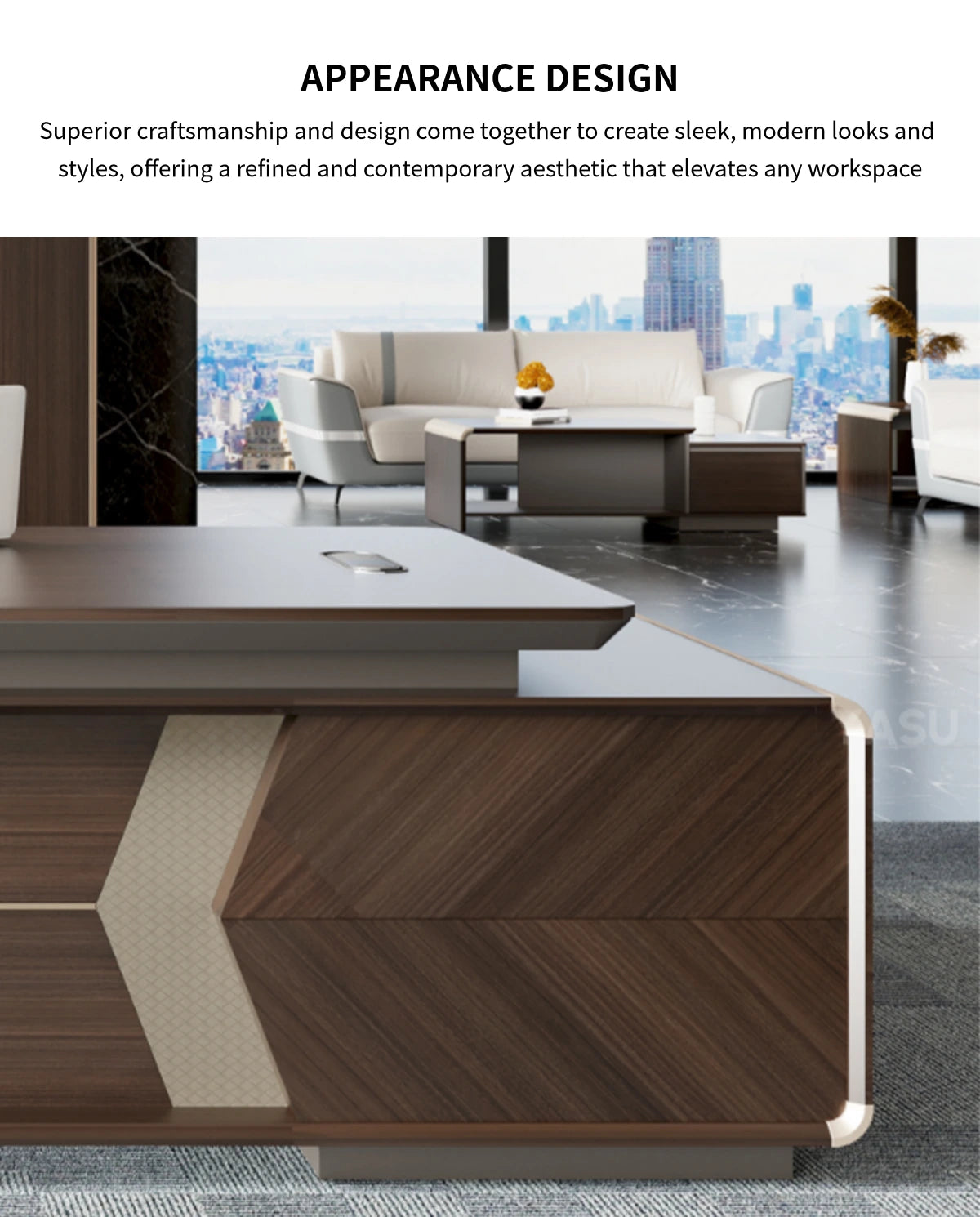 Modern Executive Desk with Lockable, File Drawers & Lumbar Support for Home Office — Detail image 2