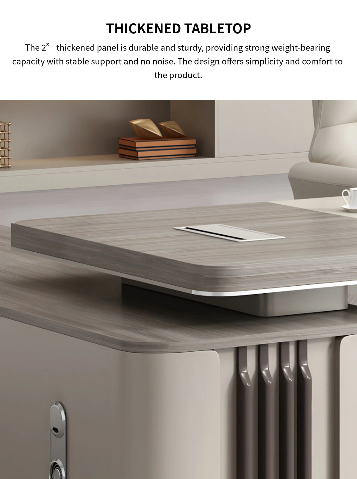 L-Shaped Executive Desk with Cable Management, Built-In Outlets & Side Storage — Detail image 5