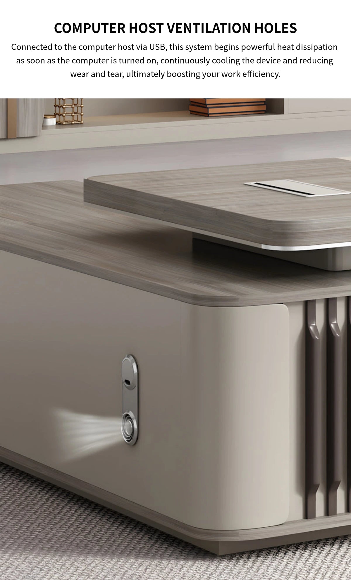 L-Shaped Executive Desk with Cable Management, Built-In Outlets & Side Storage — Detail image 8