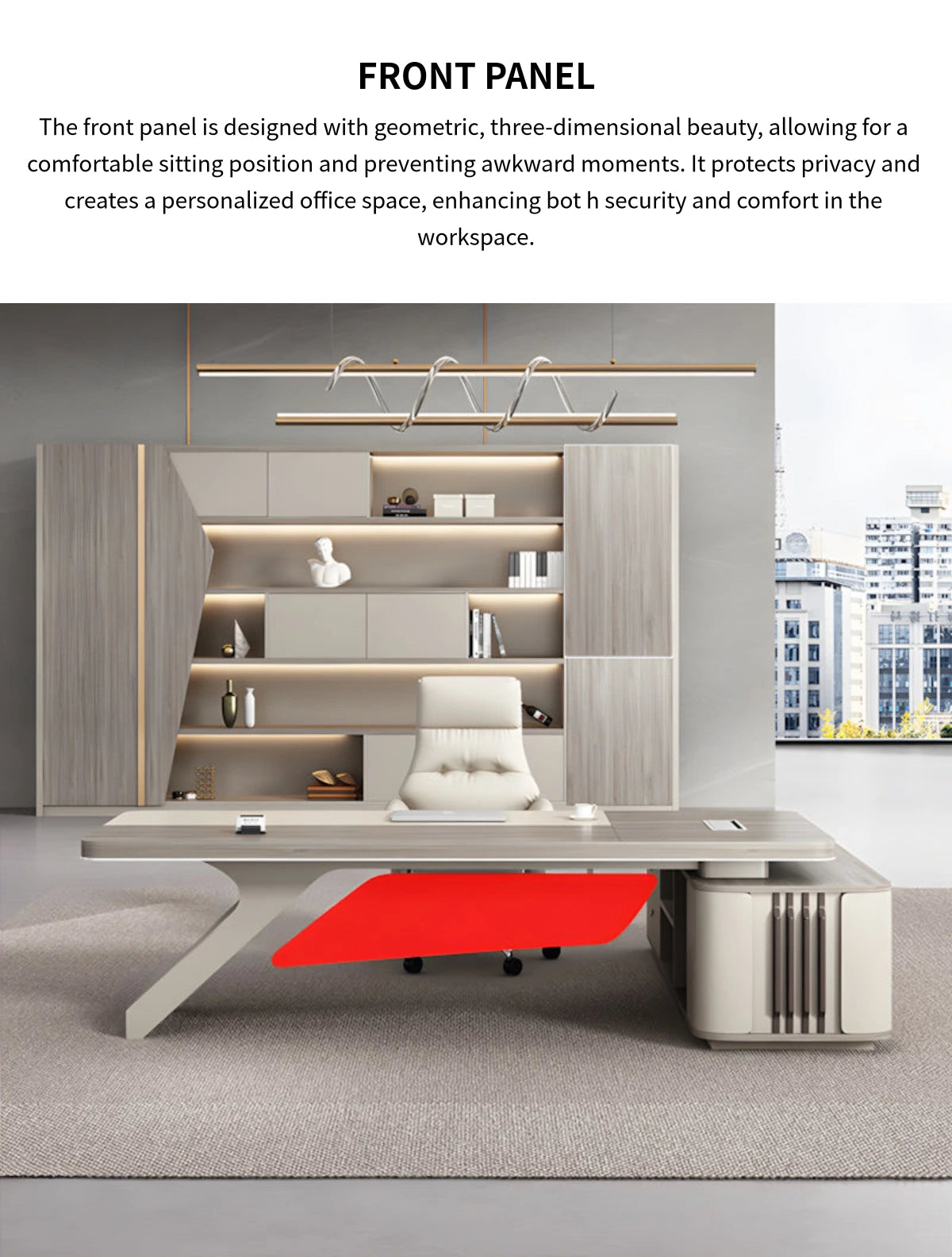 L-Shaped Executive Desk with Cable Management, Built-In Outlets & Side Storage — Detail image 9