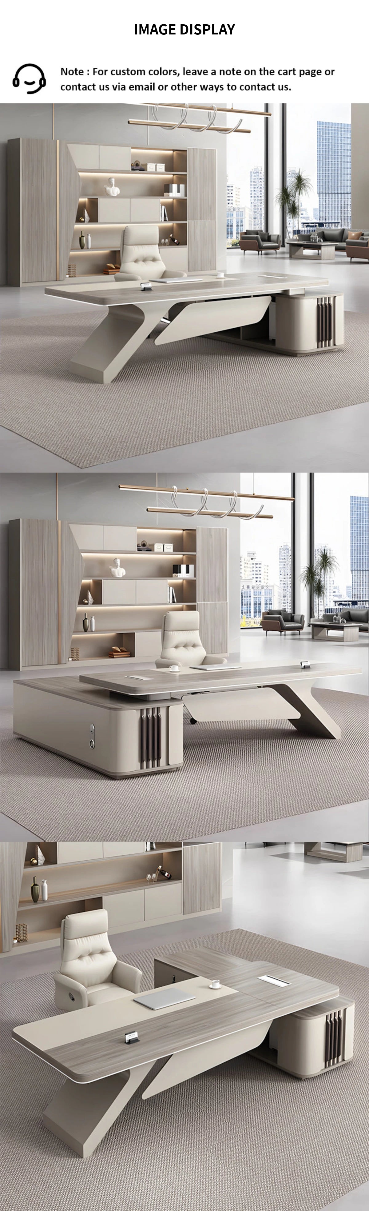 L-Shaped Executive Desk with Cable Management, Built-In Outlets & Side Storage — Detail image 11