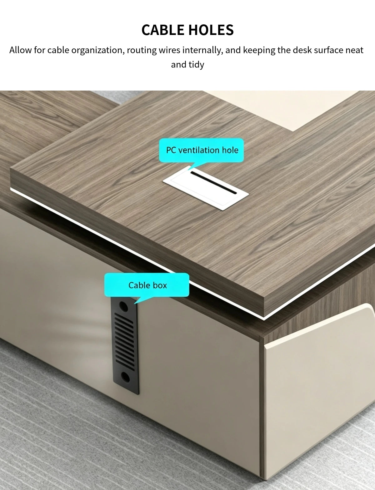 Modern Executive Desk 22-126 in Wide with Side Storage & Lumbar Support for Home Office — Detail image 5