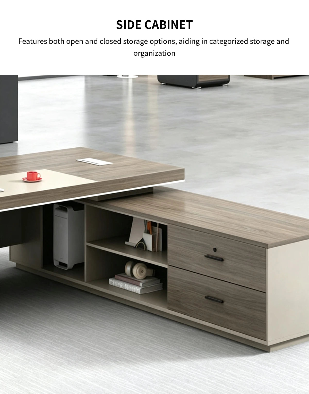 Modern Executive Desk 22-126 in Wide with Side Storage & Lumbar Support for Home Office — Detail image 6