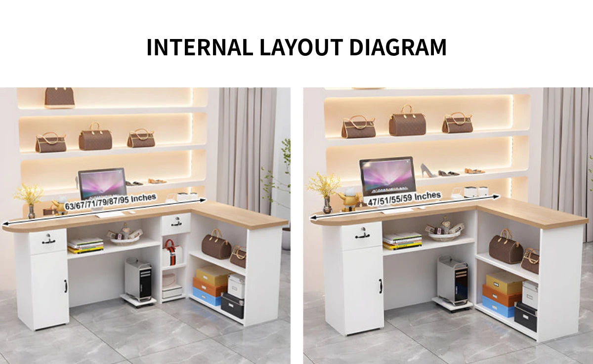 L-Shaped Reception Desk 51-87 in Wide with LED Lighting & Lumbar Support for Salon — Detail image 9